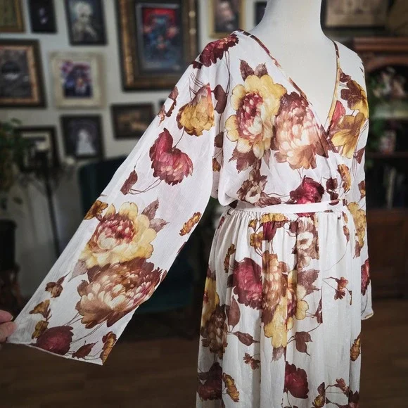 Alexa B Nites Womens Maxi Dress Floral Print Long Sleeve Fall Autumn V Neck 20W - Picture 6 of 8